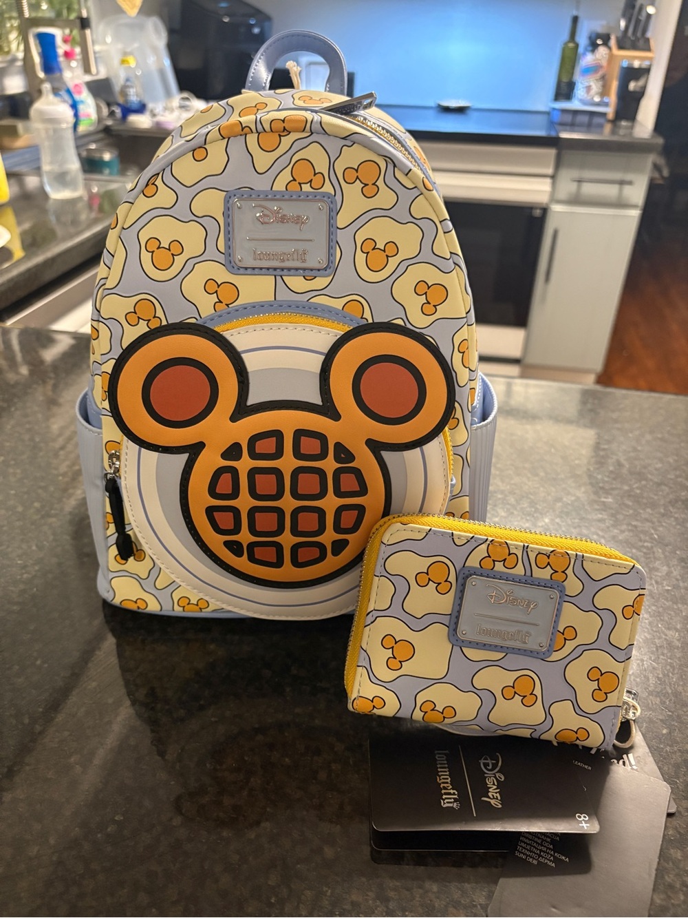 Loungefly Mickey Waffle Mini Backpack and Wallet in Yellow and Light Blue